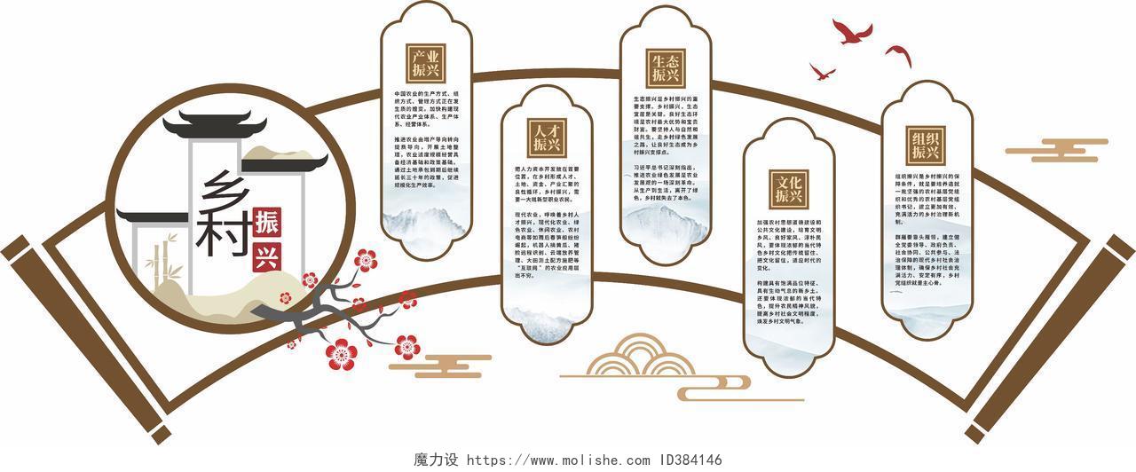 新中式水墨风格乡村振兴新农村文化卷轴文化乡村文化墙